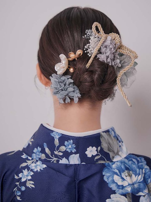 画像17: 【予約商品/1月中旬発送予定】青フラワーブーケ ブルー二尺袖着物【卒業袴３点セット 二尺袖着物/帯/袴】