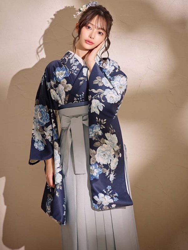 画像10: 【予約商品/1月中旬発送予定】青フラワーブーケ ブルー二尺袖着物【卒業袴３点セット 二尺袖着物/帯/袴】