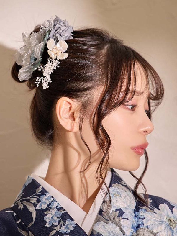 画像24: 【予約商品/1月中旬発送予定】青フラワーブーケ ブルー二尺袖着物【卒業袴３点セット 二尺袖着物/帯/袴】