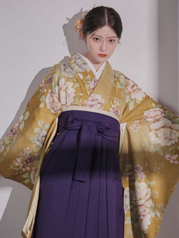画像2: 【予約商品 / 1月中旬発送予定】黄フラワーブーケ イエロー二尺袖着物【卒業袴３点セット 二尺袖着物/帯/袴】