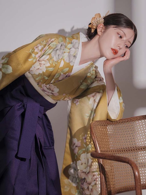 画像7: 【予約商品 / 1月中旬発送予定】黄フラワーブーケ イエロー二尺袖着物【卒業袴３点セット 二尺袖着物/帯/袴】