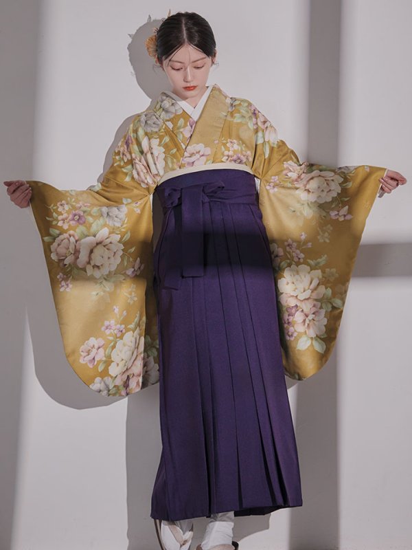 画像10: 【予約商品 / 1月中旬発送予定】黄フラワーブーケ イエロー二尺袖着物【卒業袴３点セット 二尺袖着物/帯/袴】