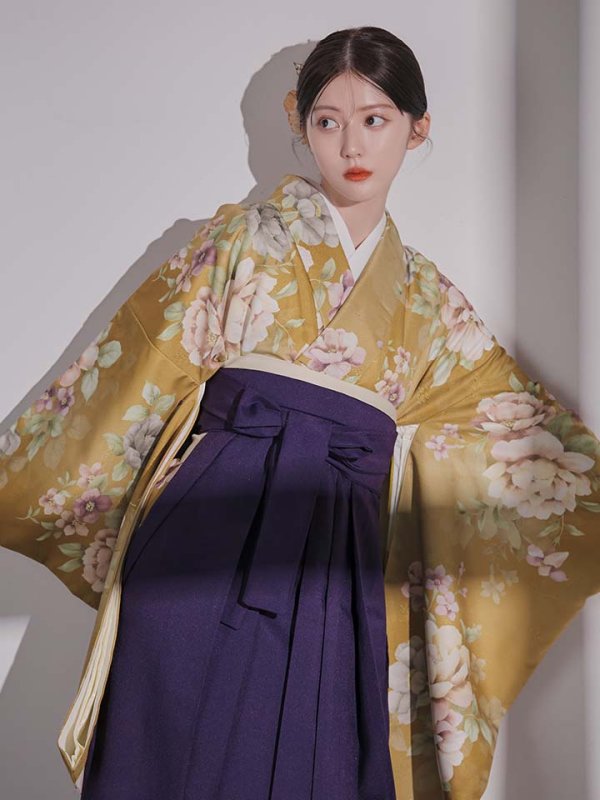 画像13: 【予約商品 / 1月中旬発送予定】黄フラワーブーケ イエロー二尺袖着物【卒業袴３点セット 二尺袖着物/帯/袴】