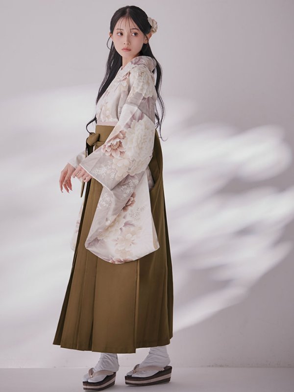 画像8: 【予約商品/1月中旬発送予定】グレーピンクフラワー グラデーション二尺袖着物【卒業袴３点セット 二尺袖着物/帯/袴】