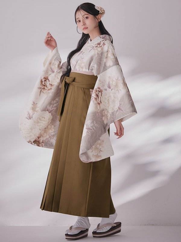 画像14: 【予約商品/1月中旬発送予定】グレーピンクフラワー グラデーション二尺袖着物【卒業袴３点セット 二尺袖着物/帯/袴】