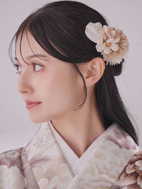 画像24: 【予約商品/1月中旬発送予定】グレーピンクフラワー グラデーション二尺袖着物【卒業袴３点セット 二尺袖着物/帯/袴】