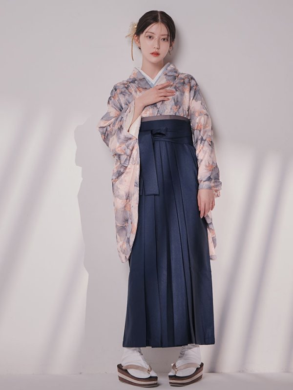 画像10: 【予約商品 / 1月中旬発送予定】グレーピンクフラワー グラデーション二尺袖着物【卒業袴３点セット 二尺袖着物/帯/袴】