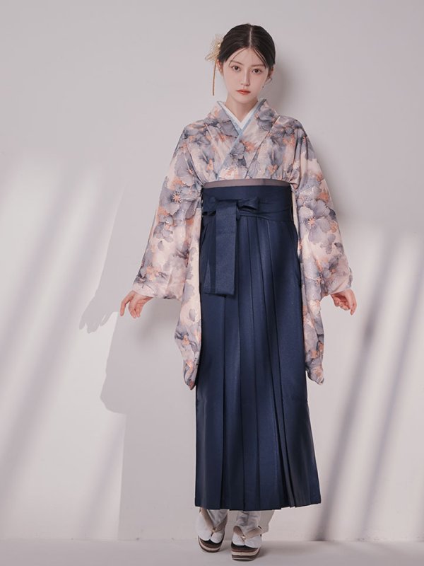 画像16: 【予約商品 / 1月中旬発送予定】グレーピンクフラワー グラデーション二尺袖着物【卒業袴３点セット 二尺袖着物/帯/袴】
