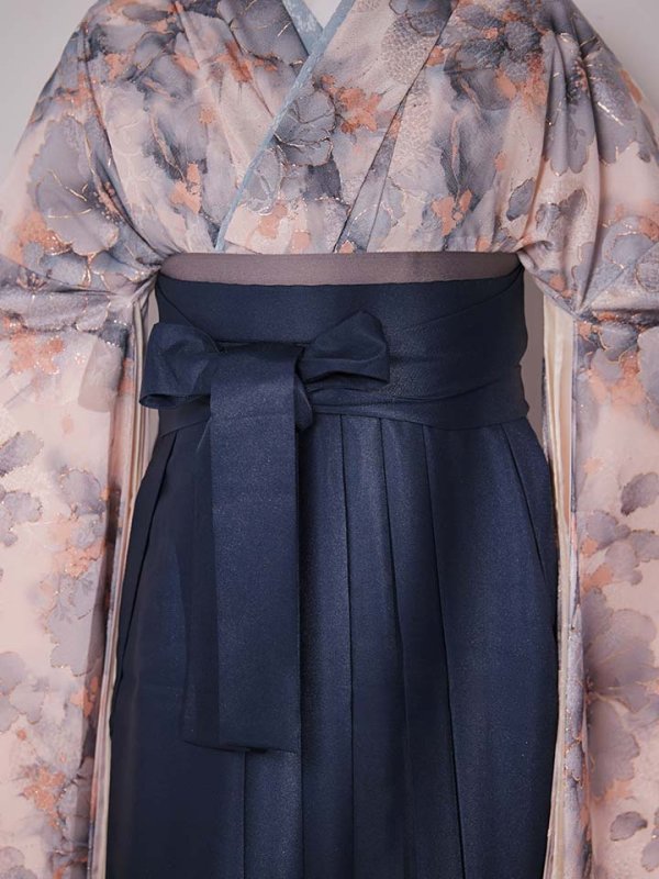 画像19: 【予約商品 / 1月中旬発送予定】グレーピンクフラワー グラデーション二尺袖着物【卒業袴３点セット 二尺袖着物/帯/袴】