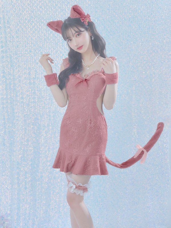 画像2: 【即日発送】【ハロウィン】 キャットレースミニワンピ 【コスプレ5点セット】【XS-Mサイズ/3カラー】[YMT]