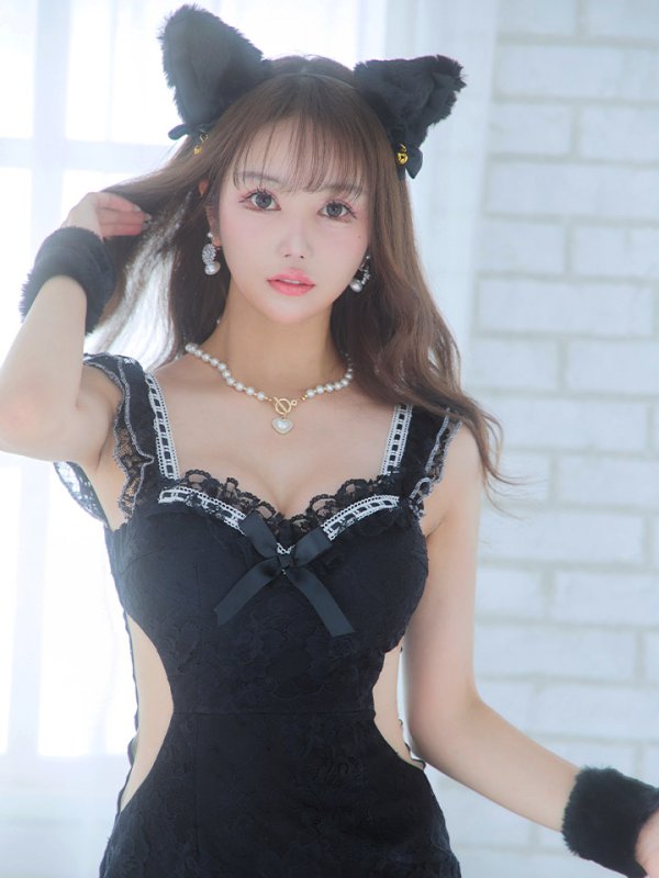 画像2: 【即日発送】【ハロウィン】 キャットレースミニワンピ 【コスプレ5点セット】【XS-Mサイズ/3カラー】[YMT]