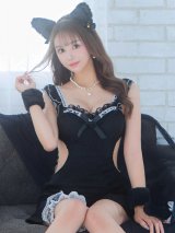 【即日発送】【ハロウィン】 キャットレースミニワンピ 【コスプレ5点セット】【XS-Mサイズ/3カラー】[YMT]
