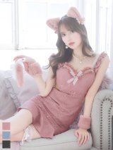 【即日発送】【ハロウィン】 キャットレースミニワンピ 【コスプレ5点セット】【XS-Mサイズ/3カラー】[YMT]