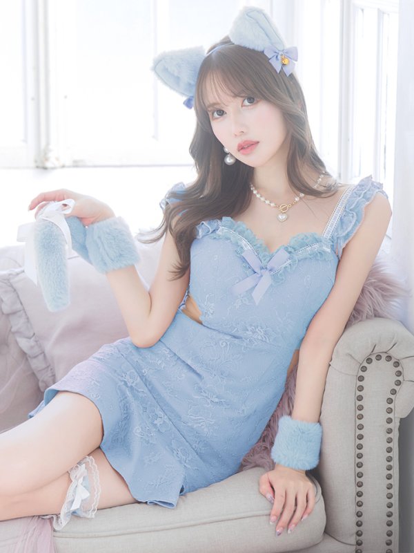 画像1: 【即日発送】【ハロウィン】 キャットレースミニワンピ 【コスプレ5点セット】【XS-Mサイズ/3カラー】[OF01]