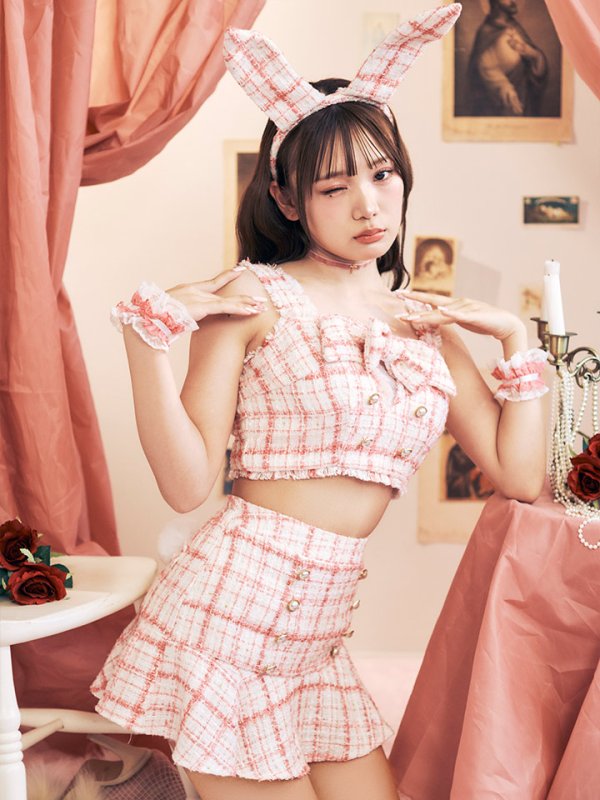 画像4: 【SALE!!】【即日発送】【ハロウィン】【LARME/ラルム掲載】ツイードバニーリボンセットアップ（スカート）【コスプレ6点セット】【XS-Mサイズ/2カラー】[OF04]