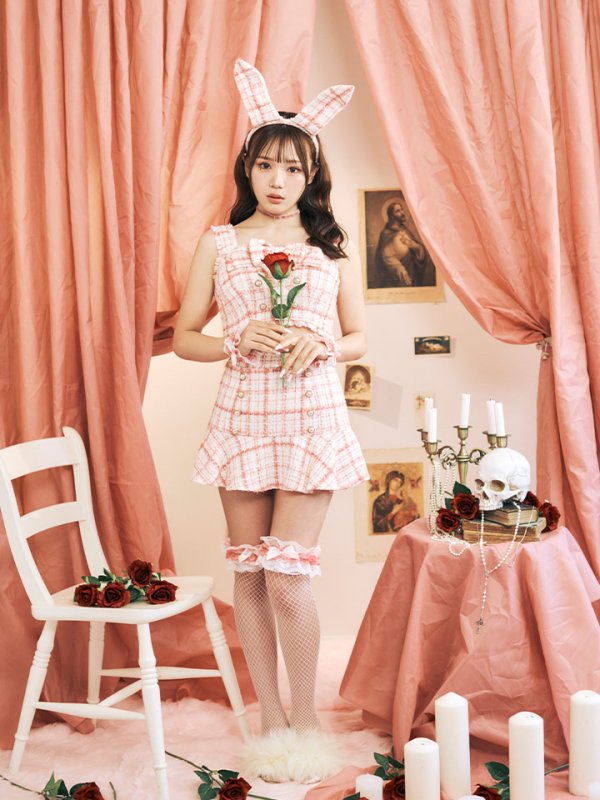 画像5: 【SALE!!】【即日発送】【ハロウィン】【LARME/ラルム掲載】ツイードバニーリボンセットアップ（スカート）【コスプレ6点セット】【XS-Mサイズ/2カラー】[OF04]