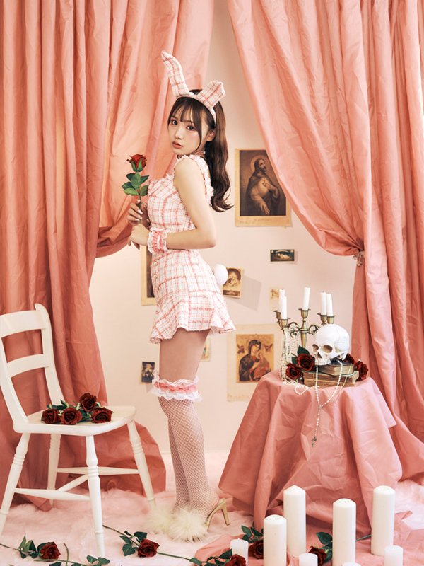 画像7: 【SALE!!】【即日発送】【ハロウィン】【LARME/ラルム掲載】ツイードバニーリボンセットアップ（スカート）【コスプレ6点セット】【XS-Mサイズ/2カラー】[OF04]