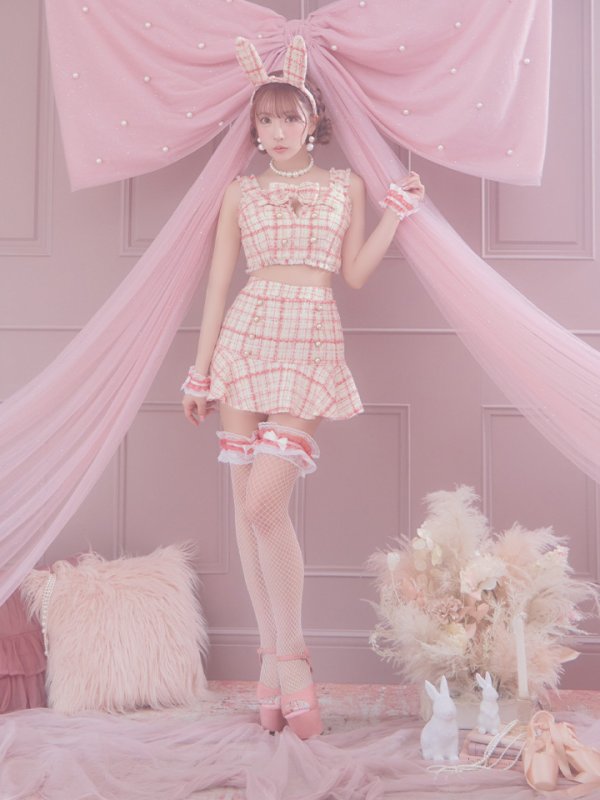 画像6: 【SALE!!】【即日発送】【ハロウィン】ツイードバニーリボンセットアップ（スカート）【コスプレ6点セット】【XS-Mサイズ/2カラー】[OF04]