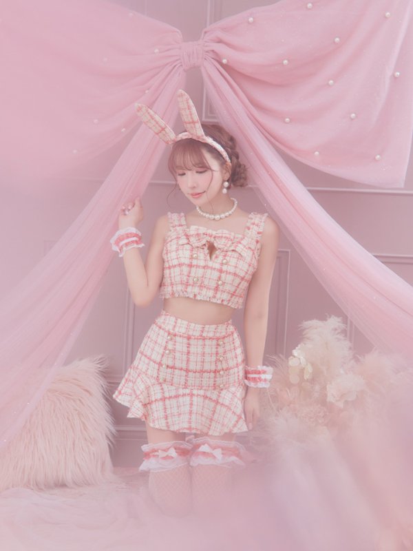 画像7: 【SALE!!】【即日発送】【ハロウィン】ツイードバニーリボンセットアップ（スカート）【コスプレ6点セット】【XS-Mサイズ/2カラー】[OF04]