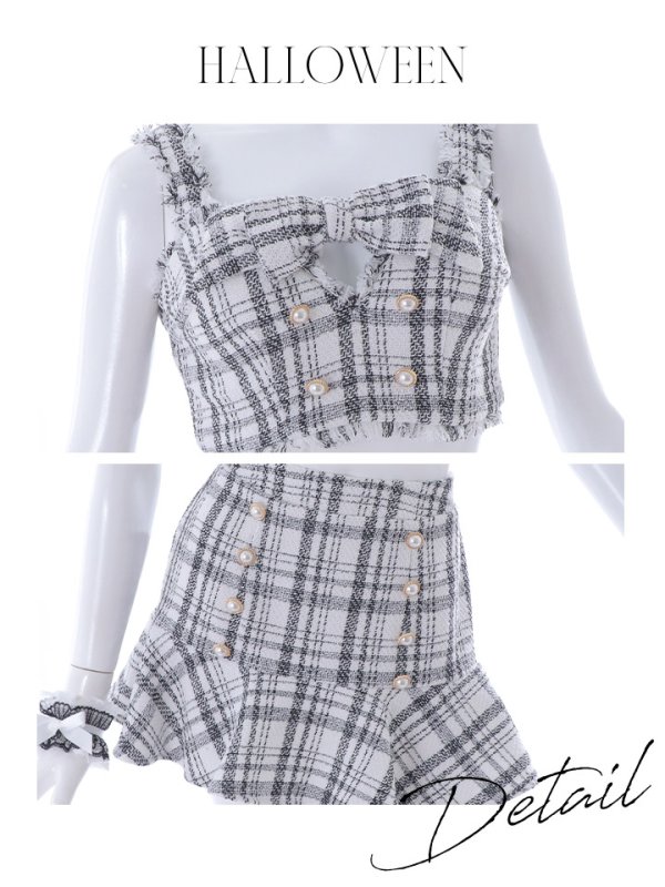 画像34: 【SALE!!】【即日発送】【ハロウィン】ツイードバニーリボンセットアップ（スカート）【コスプレ6点セット】【XS-Mサイズ/2カラー】[OF04]