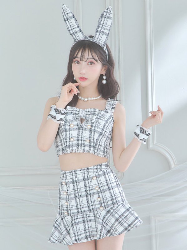 画像15: 【SALE!!】【即日発送】【ハロウィン】ツイードバニーリボンセットアップ（スカート）【コスプレ6点セット】【XS-Mサイズ/2カラー】[OF04]