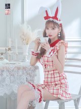 【値下げ！】【即日発送】【ハロウィン】 チェックバニーセットアップ  【コスプレ6点セット】【XS-Lサイズ/2カラー】[YMT]