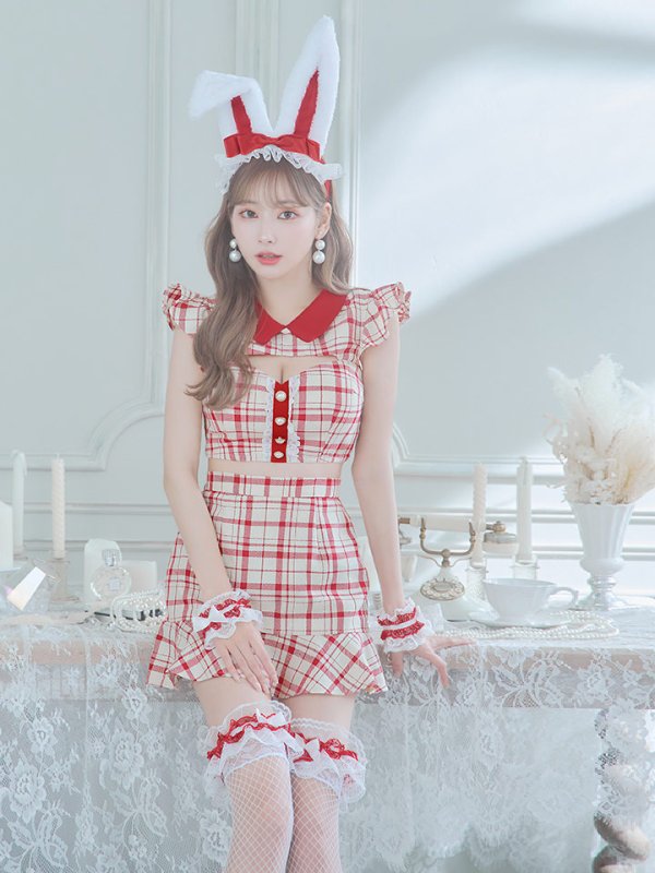 画像11: 【SALE!】【即日発送】【ハロウィン】 チェックバニーセットアップ  【コスプレ6点セット】【XS-Lサイズ/2カラー】[OF04]