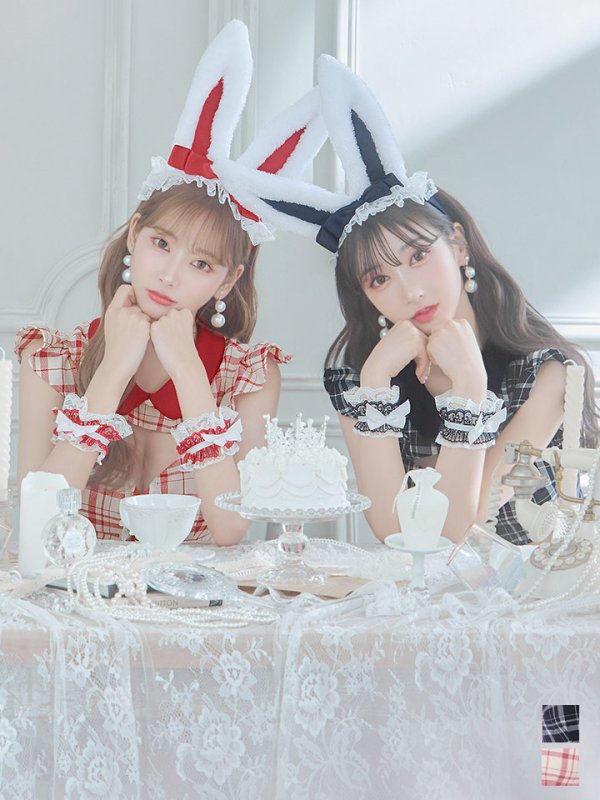 画像1: 【値下げ！】【即日発送】【ハロウィン】 チェックバニーセットアップ  【コスプレ6点セット】【XS-Lサイズ/2カラー】[YMT]