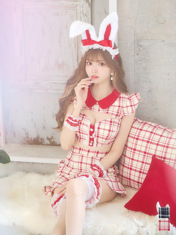 画像3: 【SALE!】【即日発送】【ハロウィン】 チェックバニーセットアップ  【コスプレ6点セット】【XS-Lサイズ/2カラー】[OF04]