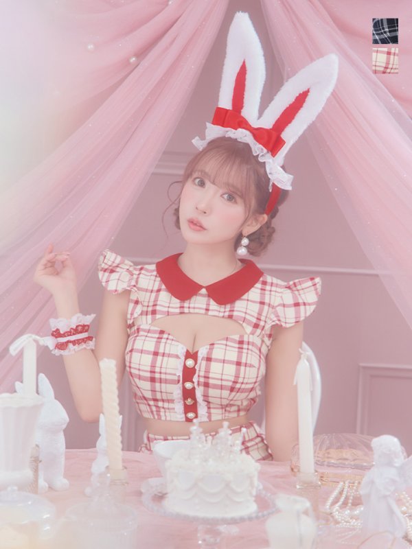 画像2: 【値下げ！】【即日発送】【ハロウィン】 チェックバニーセットアップ  【コスプレ6点セット】【XS-Lサイズ/2カラー】[YMT]