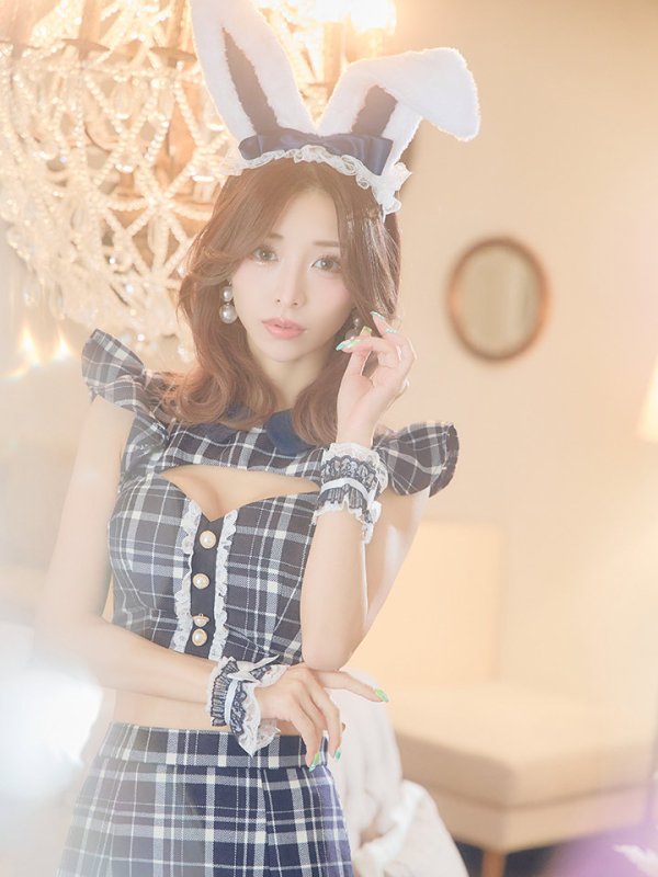 画像13: 【SALE!】【即日発送】【ハロウィン】門りょうちゃん着用 チェックバニーセットアップ  【コスプレ6点セット】【XS-Lサイズ/2カラー】[OF04]