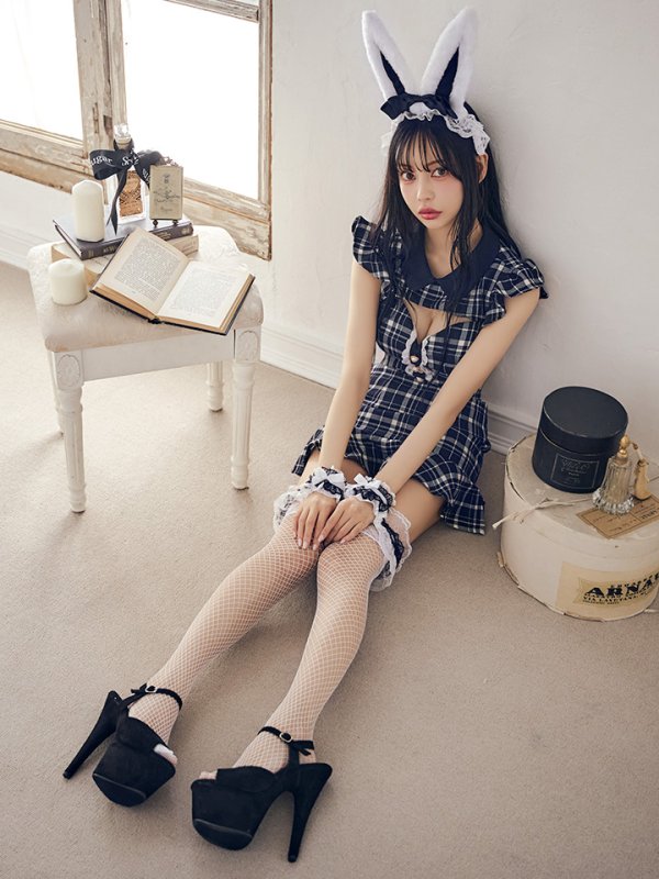 画像8: 【SALE!】【即日発送】【ハロウィン】 チェックバニーセットアップ  【コスプレ6点セット】【XS-Lサイズ/2カラー】[OF04]