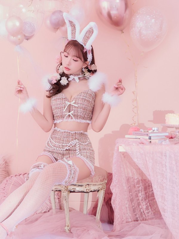 画像9: 【SALE!!】【即日発送】【ハロウィン】 ファーツイードバニーセットアップ 【コスプレ8点セット】【XS-Mサイズ/3カラー】[OF04]