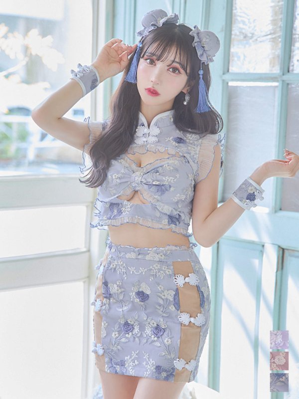 画像1: 【即日発送】【ハロウィン】リボンチャイナミニセットアップ【コスプレ4点セット】【XS-Mサイズ/3カラー】(SE01YN)[YMT]