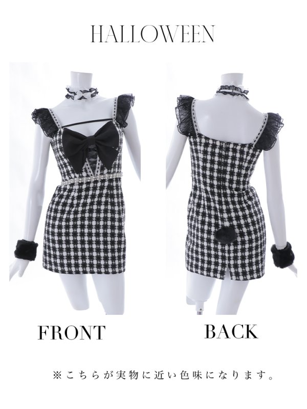 画像33: 【SALE!!】【即日発送】【ハロウィン】【LARME/ラルム掲載】 ツイードバニーミニワンピ 【コスプレ6点セット】【S-Lサイズ/2カラー】[OF04]