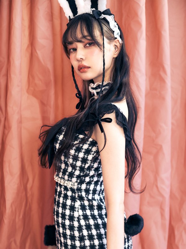 画像3: 【SALE!!】【即日発送】【ハロウィン】【LARME/ラルム掲載】 ツイードバニーミニワンピ 【コスプレ6点セット】【S-Lサイズ/2カラー】[OF04]
