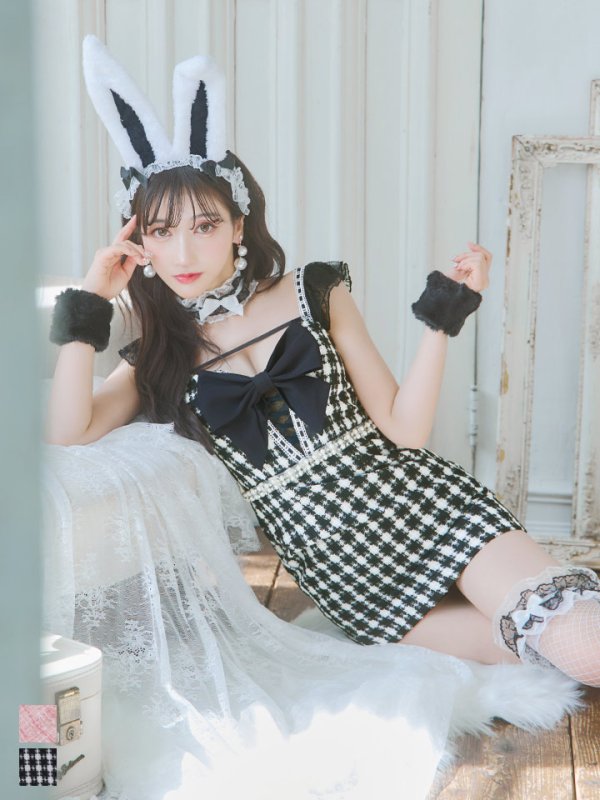 画像6: 【SALE!!】【即日発送】【ハロウィン】【LARME/ラルム掲載】 ツイードバニーミニワンピ 【コスプレ6点セット】【S-Lサイズ/2カラー】[OF04]