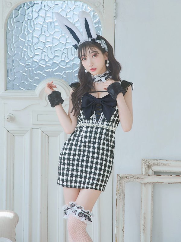画像7: 【SALE!!】【即日発送】【ハロウィン】【LARME/ラルム掲載】 ツイードバニーミニワンピ 【コスプレ6点セット】【S-Lサイズ/2カラー】[OF04]