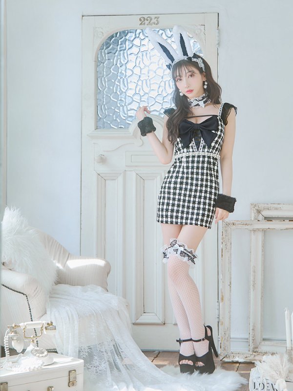 画像14: 【SALE!!】【即日発送】【ハロウィン】【LARME/ラルム掲載】 ツイードバニーミニワンピ 【コスプレ6点セット】【S-Lサイズ/2カラー】[OF04]