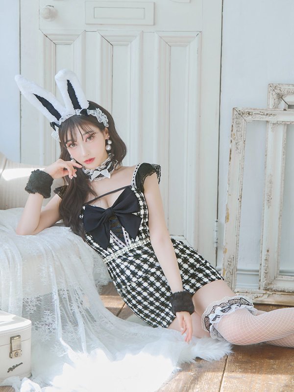 画像15: 【SALE!!】【即日発送】【ハロウィン】【LARME/ラルム掲載】 ツイードバニーミニワンピ 【コスプレ6点セット】【S-Lサイズ/2カラー】[OF04]