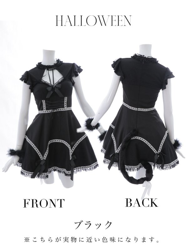 画像18: 【SALE!!】【即日発送】【ハロウィン】 レースアップブラックキャット 【コスプレ4点セット】【S-Lサイズ/1カラー】[OF04]