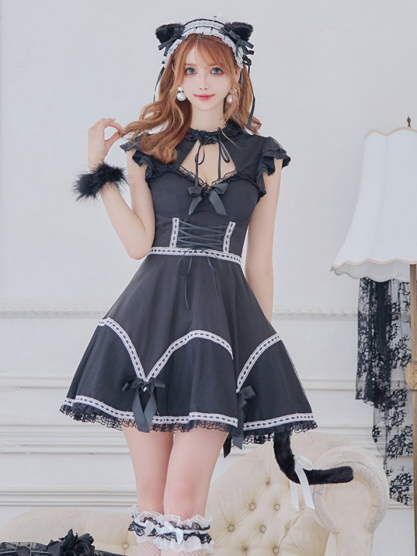 画像9: 【SALE!!】【即日発送】【ハロウィン】 レースアップブラックキャット 【コスプレ4点セット】【S-Lサイズ/1カラー】[OF04]