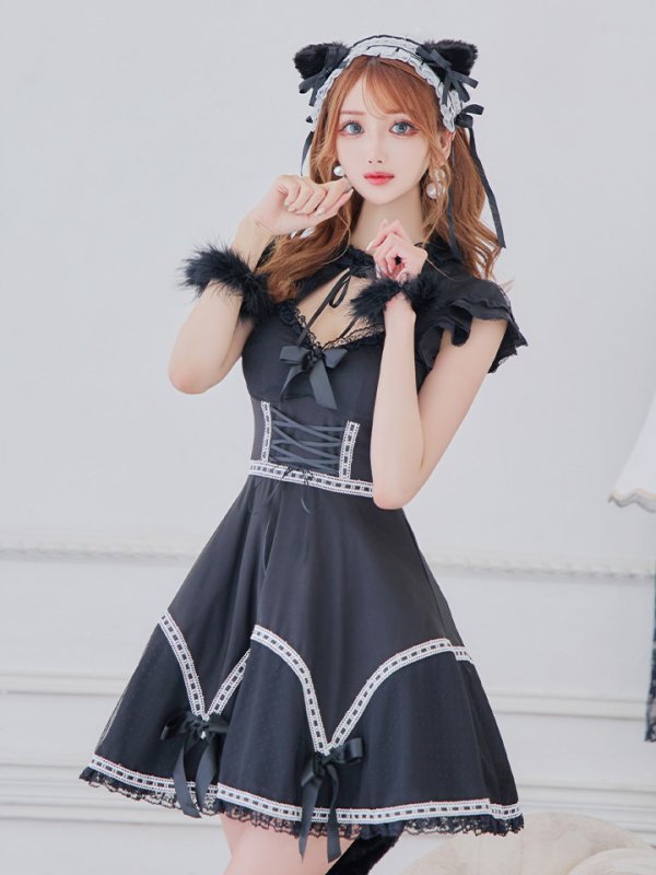 画像10: 【SALE!!】【即日発送】【ハロウィン】 レースアップブラックキャット 【コスプレ4点セット】【S-Lサイズ/1カラー】[OF04]