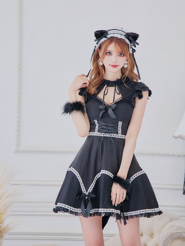 画像12: 【SALE!!】【即日発送】【ハロウィン】 レースアップブラックキャット 【コスプレ4点セット】【S-Lサイズ/1カラー】[OF04]