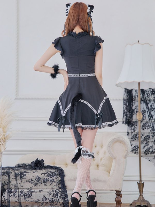 画像15: 【SALE!!】【即日発送】【ハロウィン】 レースアップブラックキャット 【コスプレ4点セット】【S-Lサイズ/1カラー】[OF04]