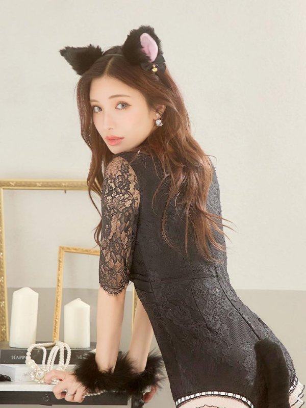 画像12: 【SALE!!】【即日発送】【ハロウィン】 ブラックレースキャット/オールインワン/黒猫 【コスプレ5点セット】【S-Lサイズ】[OF01]