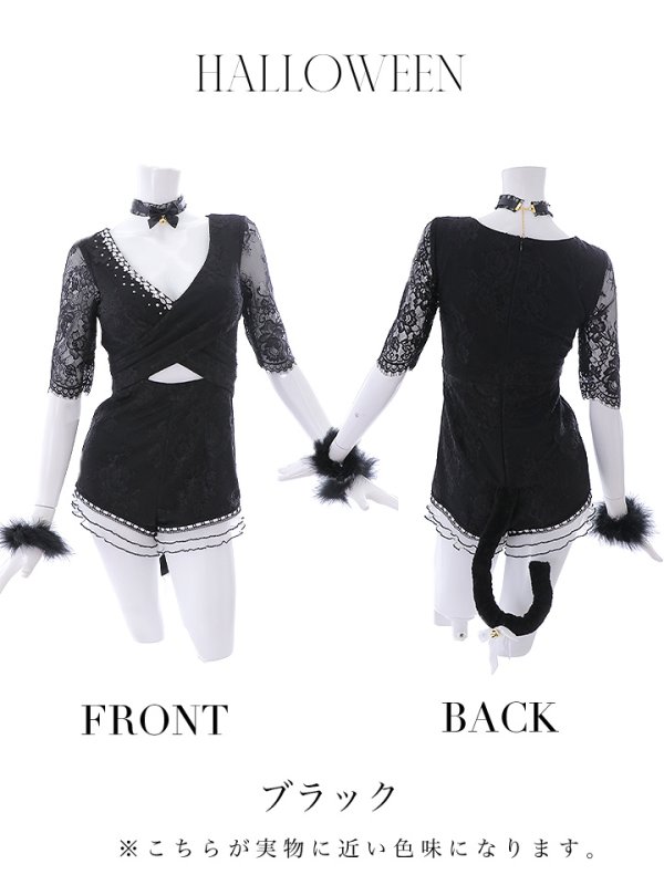 画像18: 【SALE!!】【即日発送】【ハロウィン】 ブラックレースキャット/オールインワン/黒猫 【コスプレ5点セット】【S-Lサイズ】[OF01]