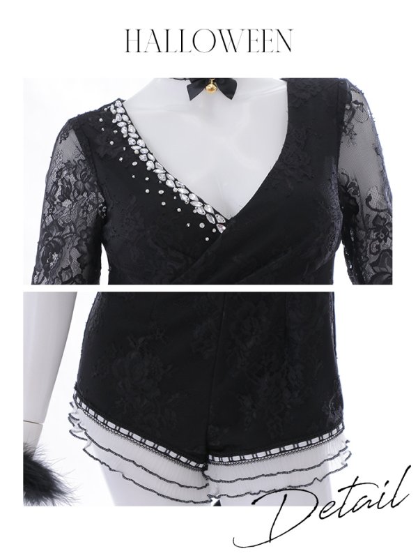 画像19: 【SALE!!】【即日発送】【ハロウィン】 ブラックレースキャット/オールインワン/黒猫 【コスプレ5点セット】【S-Lサイズ】[OF01]