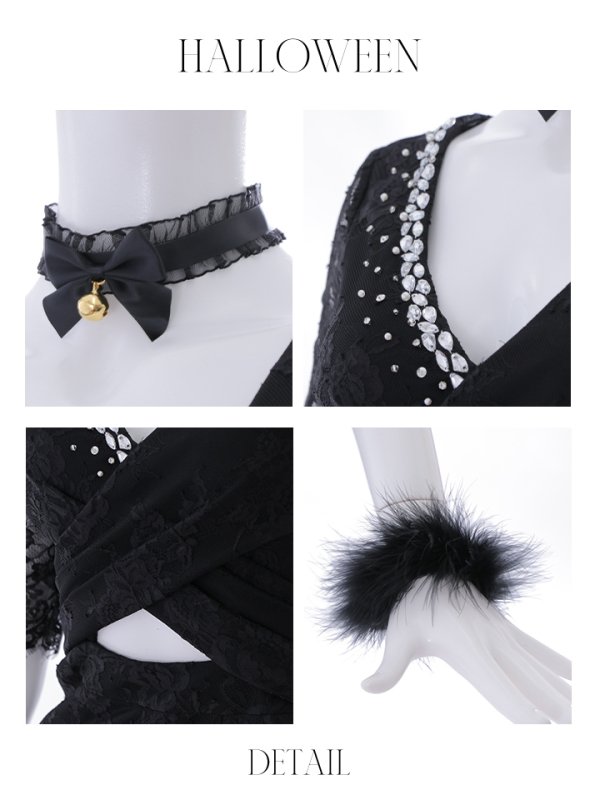 画像20: 【SALE!!】【即日発送】【ハロウィン】 ブラックレースキャット/オールインワン/黒猫 【コスプレ5点セット】【S-Lサイズ】[OF01]