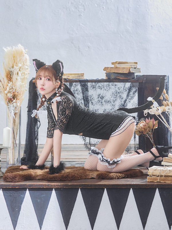 画像13: 【SALE!!】【即日発送】【ハロウィン】 ブラックレースキャット/オールインワン/黒猫 【コスプレ5点セット】【S-Lサイズ】[OF01]